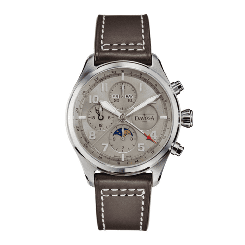 Light Slate Gray Davosa Newton Pilot Moonphase Chronograph