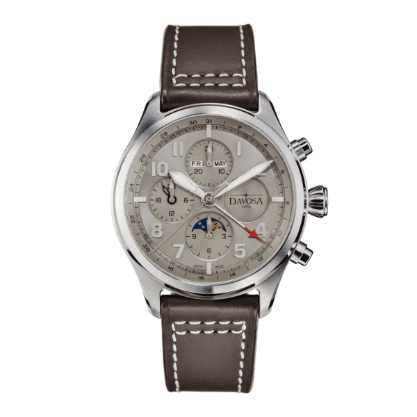 Light Slate Gray Davosa Newton Pilot Moonphase Chronograph