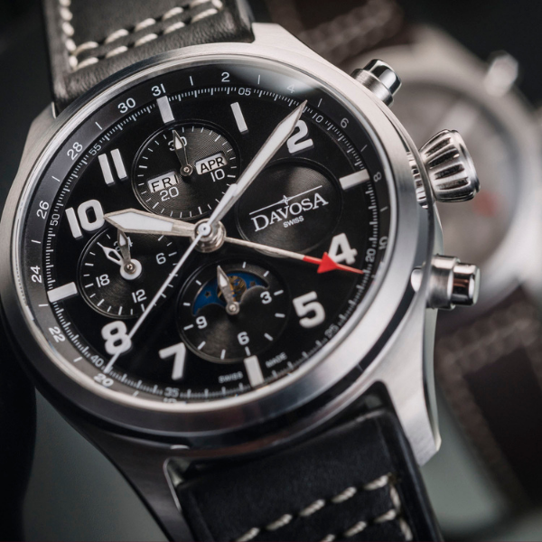 Dark Slate Gray Davosa Newton Pilot Moonphase Chronograph