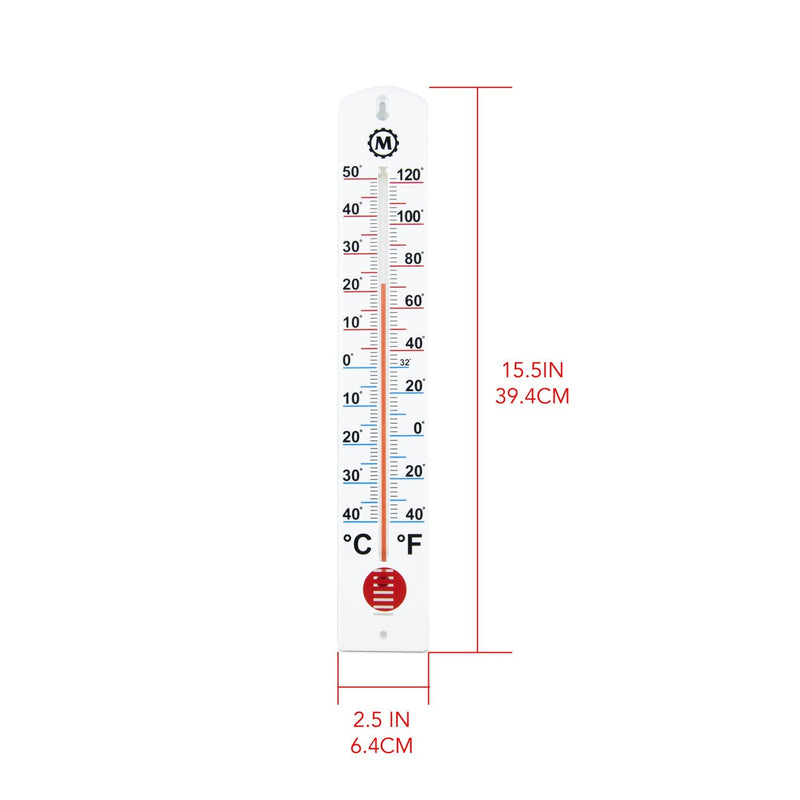 16" Vertical Outdoor Thermometer: 15.5 in high, 2.5 in wide