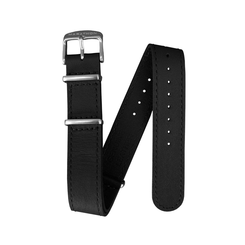 Black 20mm Leather Defence Standard Watch Strap - Stainless Steel Hardware