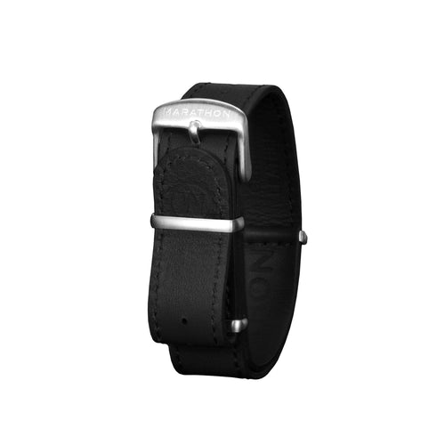 Black 20mm Leather Defence Standard Watch Strap - Stainless Steel Hardware