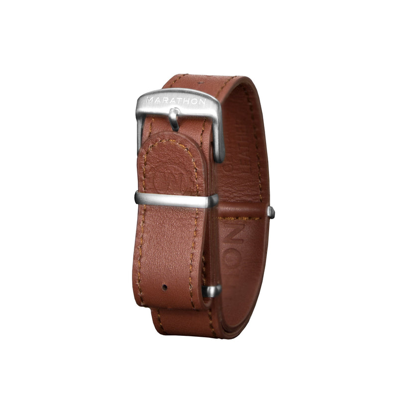 Saddle Brown MARATHON 20mm Leather Defence Standard Watch Strap - Stainless Steel Hardware