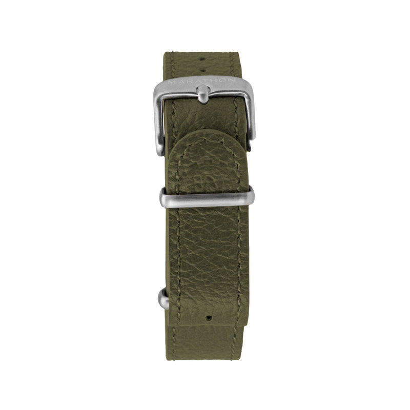 Dark Olive Green MARATHON 20mm Leather Defence Standard Watch Strap - Stainless Steel Hardware