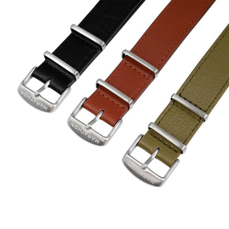 20mm Leather NATO Watch Band/Strap with Stainless Steel Square Buckle - marathonwatch