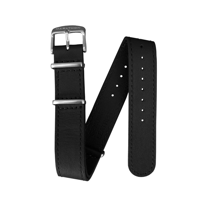 Black MARATHON 22mm Leather Defence Standard Watch Strap - Stainless Steel Hardware