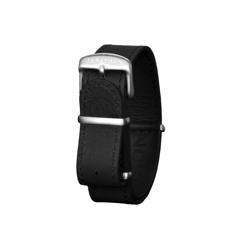 Black MARATHON 22mm Leather Defence Standard Watch Strap - Stainless Steel Hardware