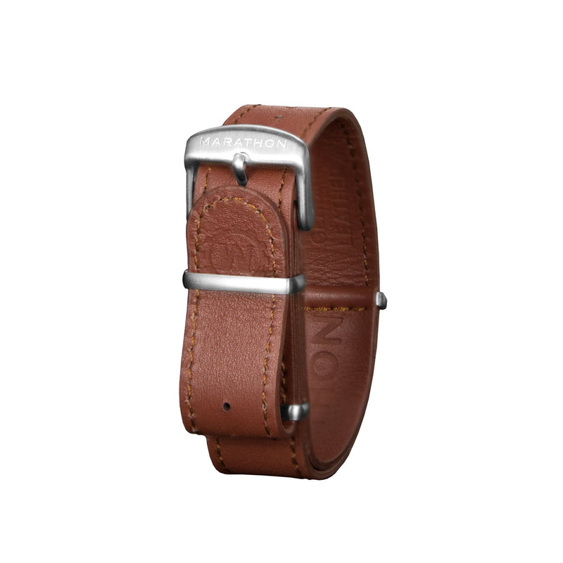 Saddle Brown MARATHON 22mm Leather Defence Standard Watch Strap - Stainless Steel Hardware