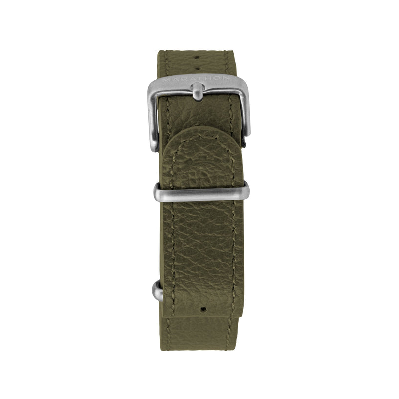 Dark Olive Green MARATHON 22mm Leather Defence Standard Watch Strap - Stainless Steel Hardware