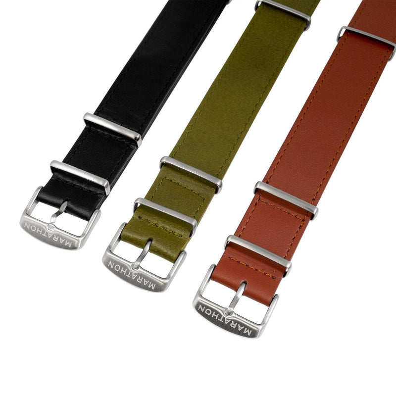 22mm Leather NATO Watch Band/Strap with Stainless Steel Square Buckle - marathonwatch