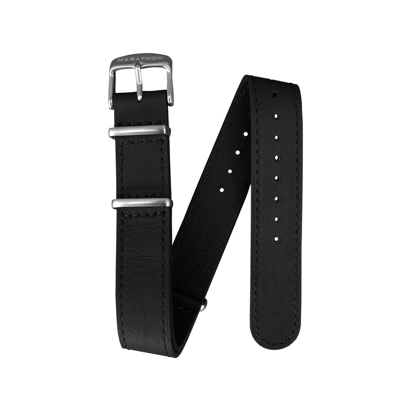 Black 18mm Leather Defence Standard Watch Strap - Stainless Steel Hardware