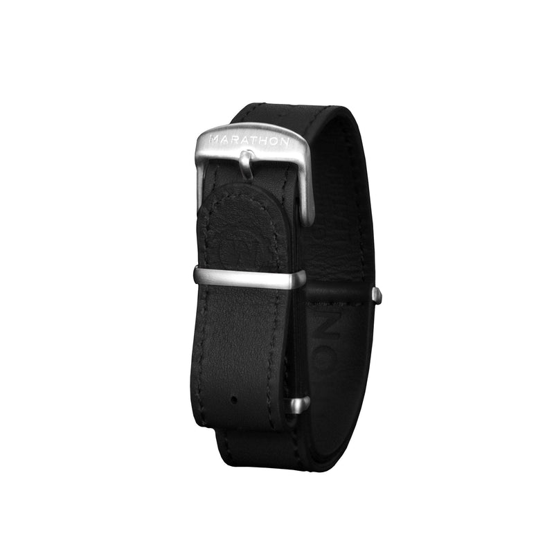 Black MARATHON 18mm Leather Defence Standard Watch Strap - Stainless Steel Hardware