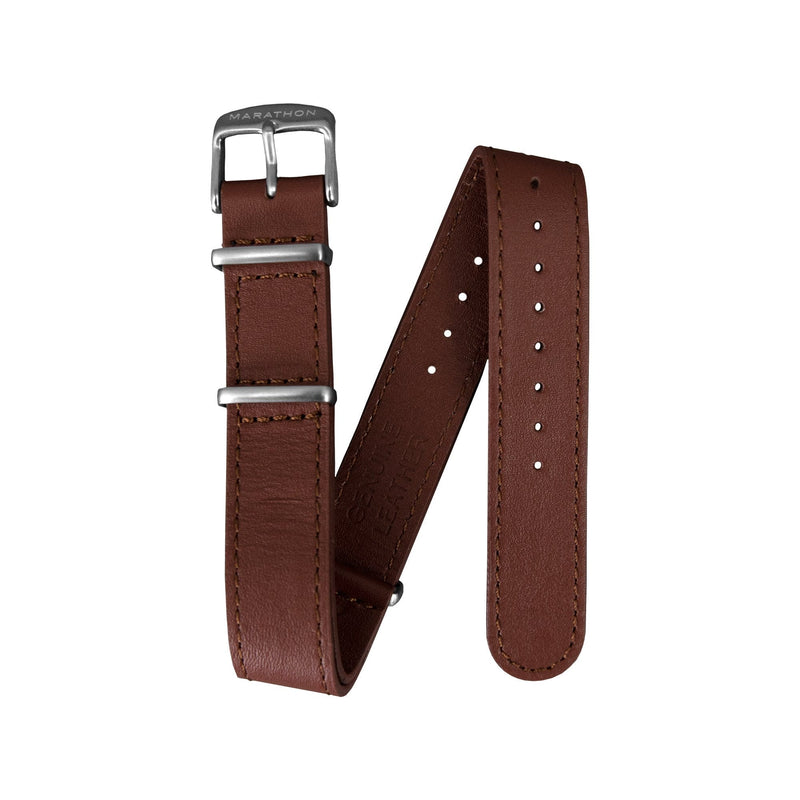 Dark Olive Green MARATHON 18mm Leather Defence Standard Watch Strap - Stainless Steel Hardware