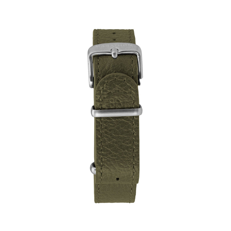 Dark Olive Green MARATHON 18mm Leather Defence Standard Watch Strap - Stainless Steel Hardware