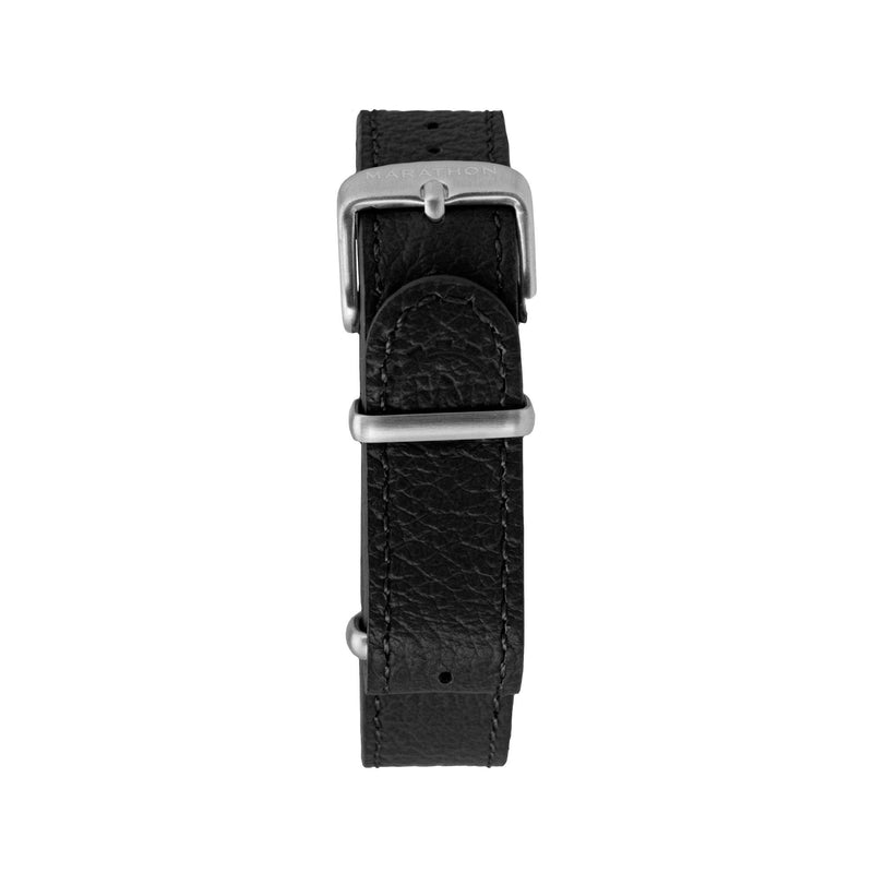 Black MARATHON 16mm Leather Defence Standard Watch Strap - Stainless Steel Hardware