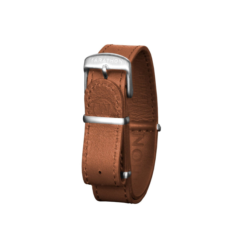 Saddle Brown MARATHON 16mm Leather Defence Standard Watch Strap - Stainless Steel Hardware