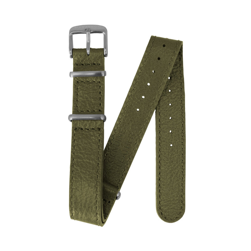 Dark Olive Green MARATHON 16mm Leather Defence Standard Watch Strap - Stainless Steel Hardware