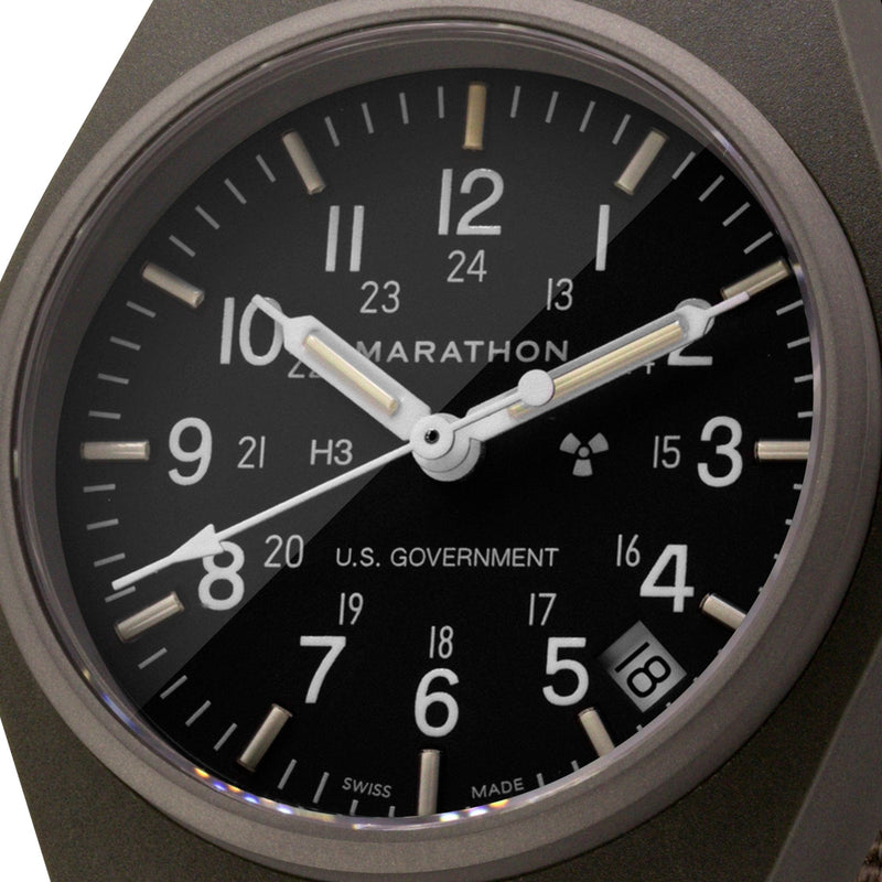 Sage Green General Purpose Quartz with Date (GPQ) US Government Markings - 34mm - marathonwatch