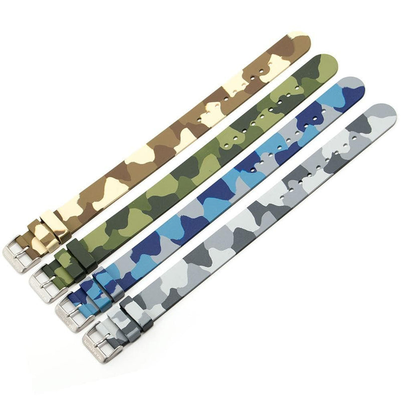 20mm Camouflage Single-Piece Rubber Watch Band/Strap in Various Colours - marathonwatch